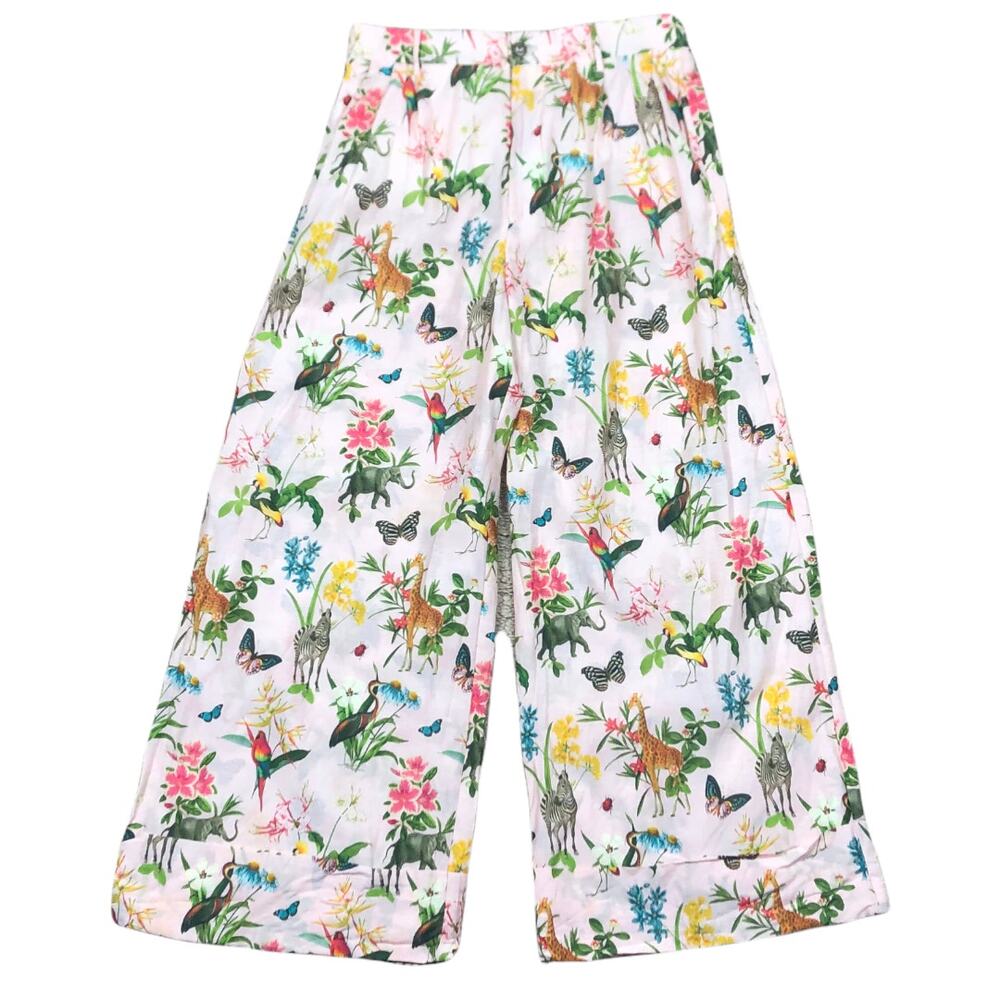 FUTURA MADAME BERWICH Pink Patterned Wide Leg Pants‎ Lightweight Animals - Picture 2 of 6
